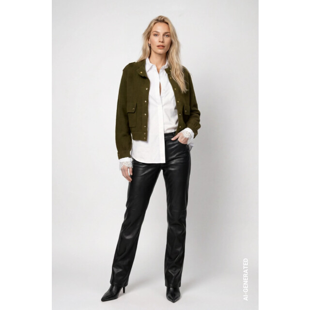Monari  gebreide vest met decoratieve knopen 809935 618 olive 06228.368.0003 large
