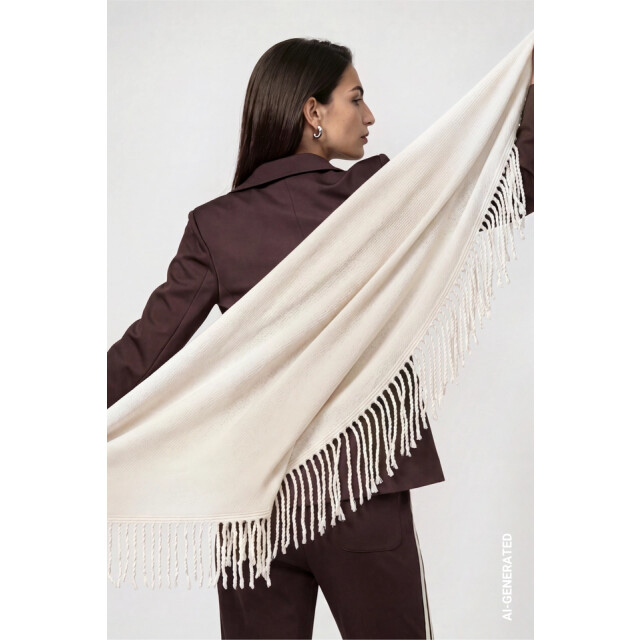 Monari  fringed scarf 810094 160 antique white 06811.829.0054 large