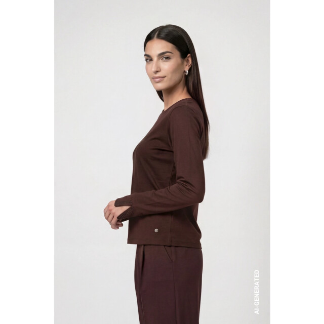 Monari  long sleeve shirt with rihinestone details 810053 567 black coffee 06012.882.0005 large