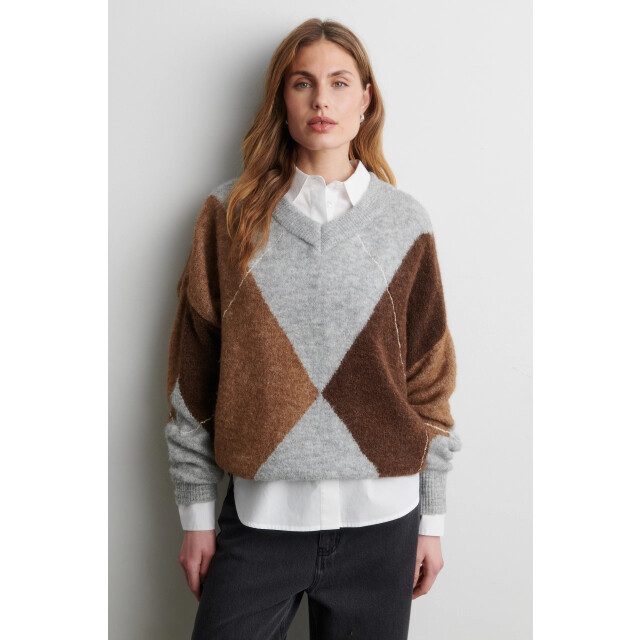 Second Female forca knit v-neck 61034 7001 light grey melange 06712.910.0035 large