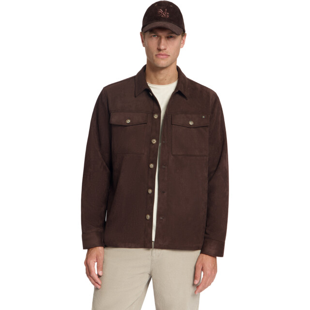 No Excess Overshirt full button suede dark brown 33510903SN-042 large