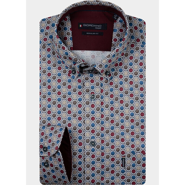 Giordano Overhemd heren dino satin stretch geometric 627027/40 213097 large