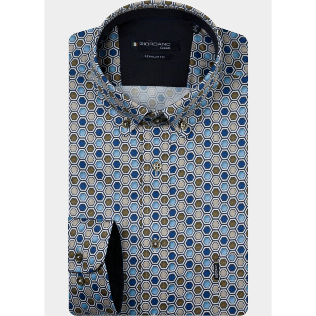 Giordano Overhemd heren dino satin stretch geometric 627027/70 213098 large