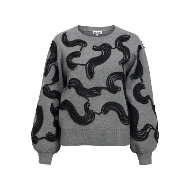 Object objfarah l/s re knit pullover 147 n 23050203 medium grey melange 06712.949.0015 large