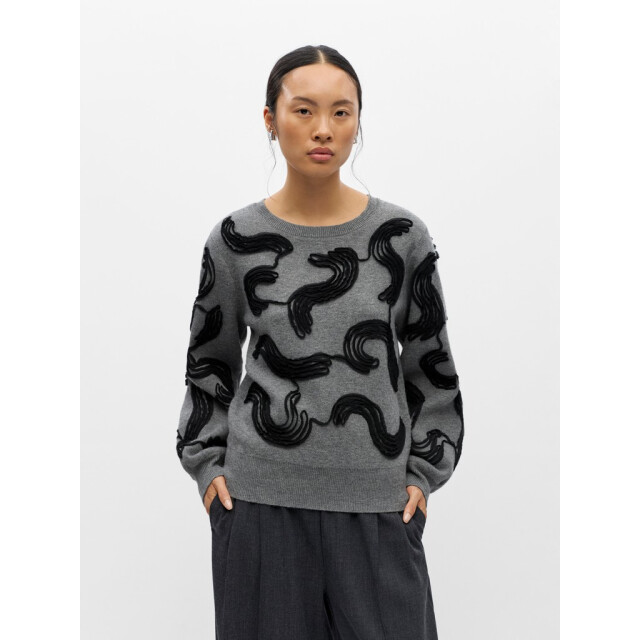 Object objfarah l/s re knit pullover 147 n 23050203 medium grey melange 06712.949.0015 large