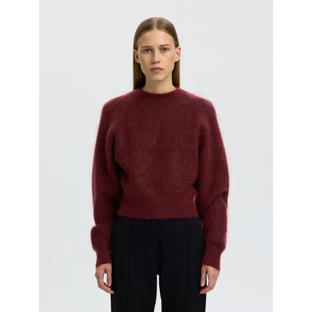 Selected Femme slwmira ls knit short o-neck noos 16102233 tawny port 06712.840.0177 large