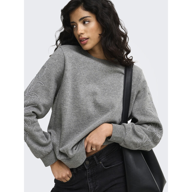 Jacqueline de Yong mesa mindy l/s emb sweat jrs 15376644 medium grey melange 06721.949.0005 large