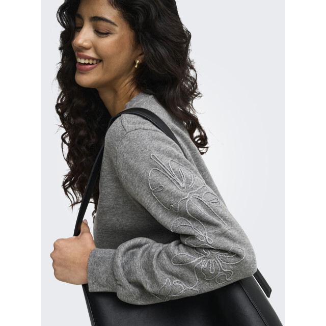 Jacqueline de Yong mesa mindy l/s emb sweat jrs 15376644 medium grey melange 06721.949.0005 large