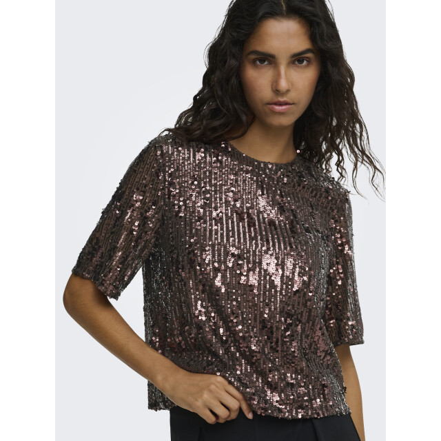Jacqueline de Yong lola 2/4 sequin top jrs 15382815 rum raisin 06011.670.0007 large