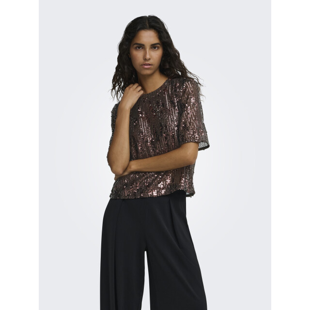 Jacqueline de Yong lola 2/4 sequin top jrs 15382815 rum raisin 06011.670.0007 large