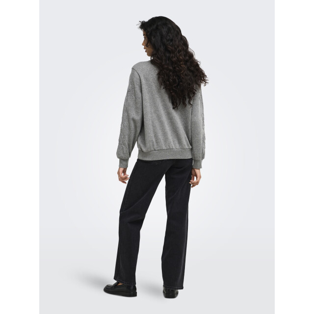 Jacqueline de Yong mesa mindy l/s emb sweat jrs 15376644 medium grey melange 06721.949.0005 large