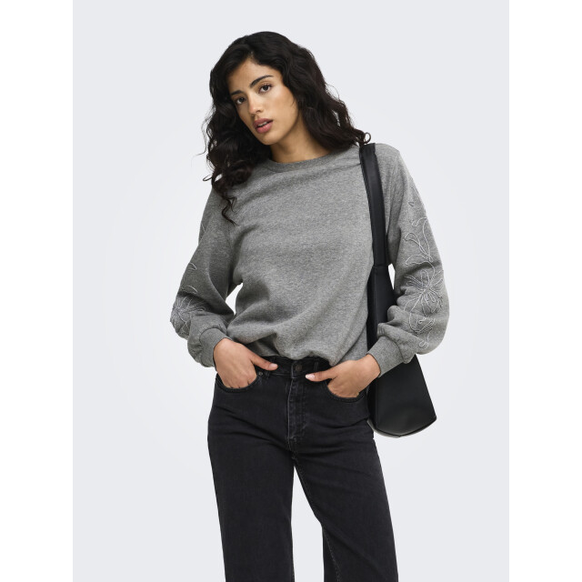 Jacqueline de Yong mesa mindy l/s emb sweat jrs 15376644 medium grey melange 06721.949.0005 large