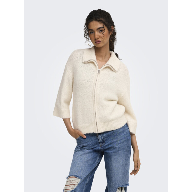 Only onlmaggie 3/4 wide zip cardi cc knt 15375131 birch 06741.198.0097 large