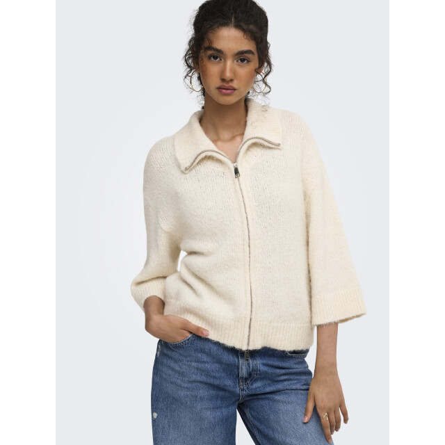 Only onlmaggie 3/4 wide zip cardi cc knt 15375131 birch 06741.198.0097 large