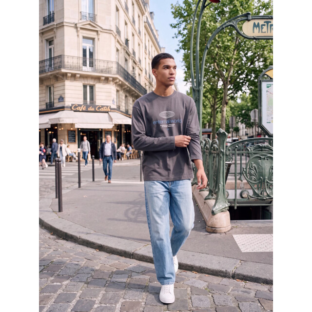 Jack & Jones Heren longsleeve t-shirt jcobarron print 12318058-Asphalt large