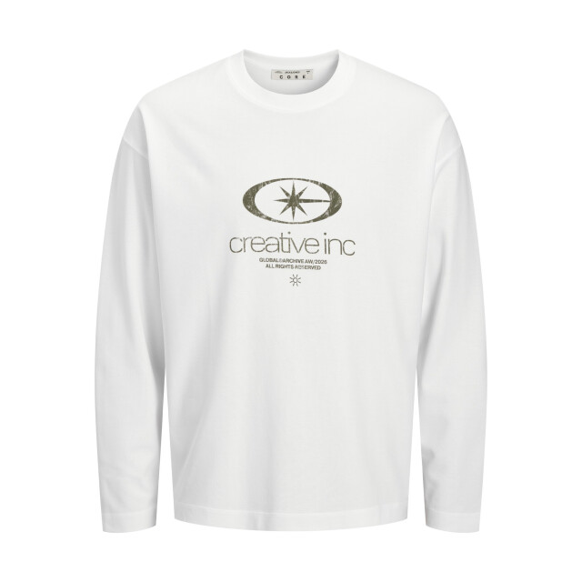 Jack & Jones Heren longsleeve t-shirt jcobarron print 12318058-Bright White large