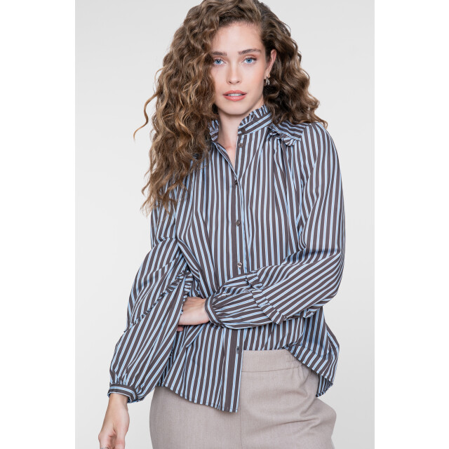 Geisha blouse stripes and ruffles 63823-14 625 blue brown 06615.240.0093 large