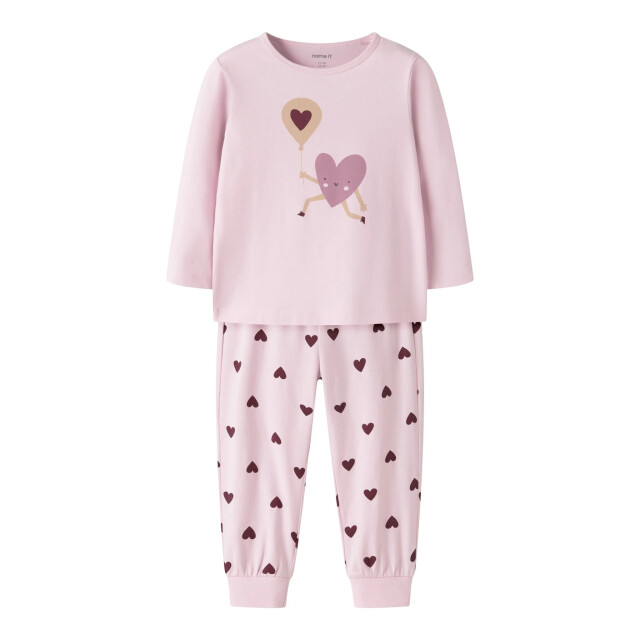 Name It Meisjes lange pyjama set nmfnightset cutie heart hartjes print 13258438-Parfait Pink large