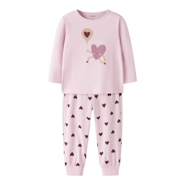 Name It Meisjes lange pyjama set nmfnightset cutie heart hartjes print 13258438-Parfait Pink large