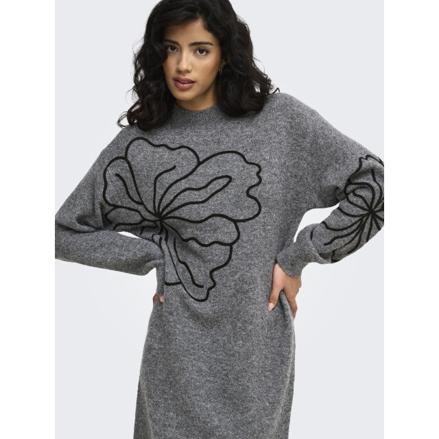 Jacqueline de Yong jella l/s flower dress knt 15370844 medium grey melange 06313.949.0001 large