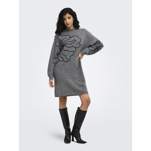 Jacqueline de Yong jella l/s flower dress knt 15370844 medium grey melange 06313.949.0001 large