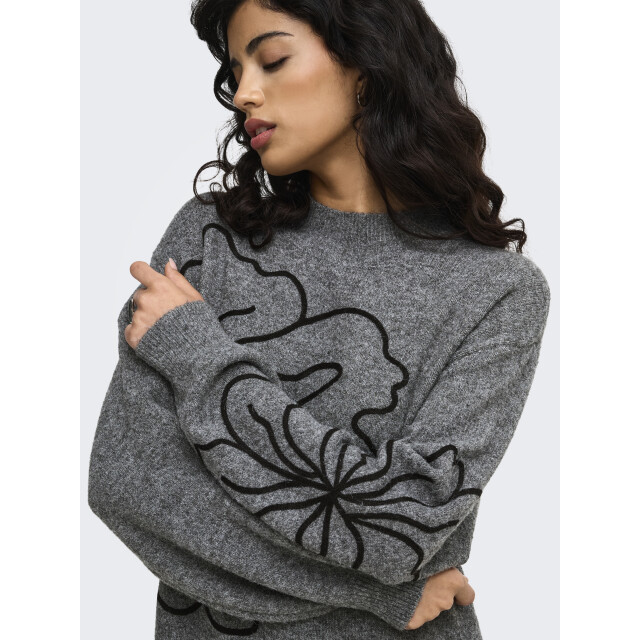 Jacqueline de Yong jella l/s flower dress knt 15370844 medium grey melange 06313.949.0001 large