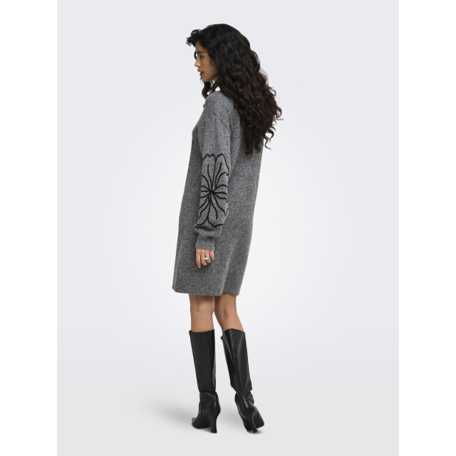 Jacqueline de Yong jella l/s flower dress knt 15370844 medium grey melange 06313.949.0001 large