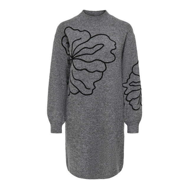 Jacqueline de Yong jella l/s flower dress knt 15370844 medium grey melange 06313.949.0001 large