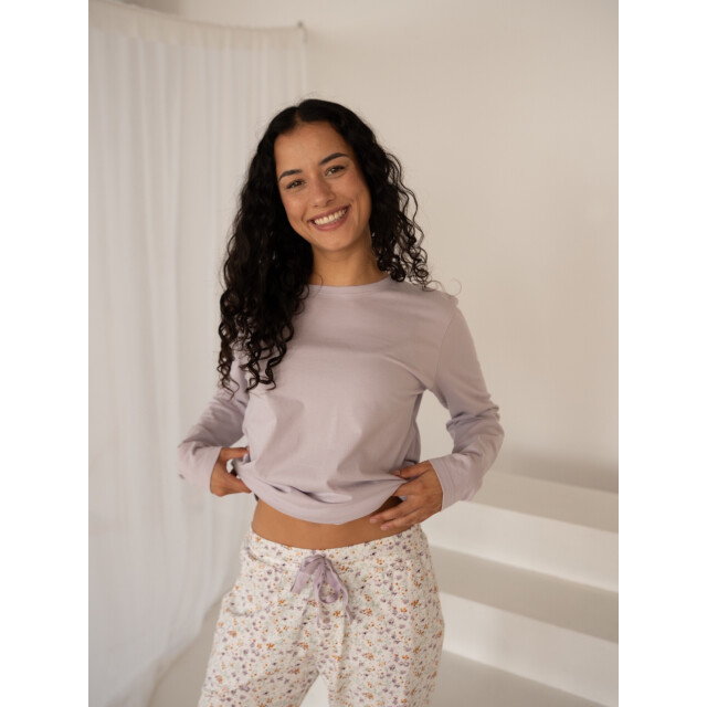 By Louise Dames pyjama set lang katoen gebloemd lila BL-6330-02 large