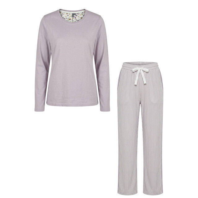 By Louise Dames pyjama set lang katoen gestreept lila BL-6468-02 large
