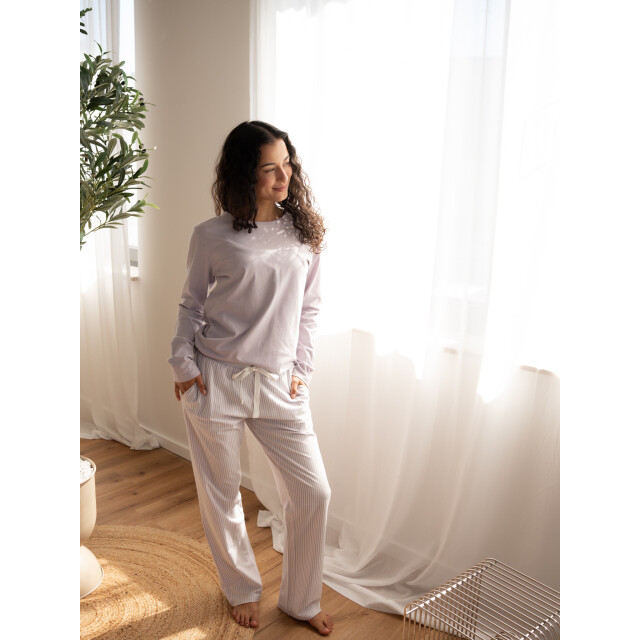 By Louise Dames pyjama set lang katoen gestreept lila BL-6468-02 large