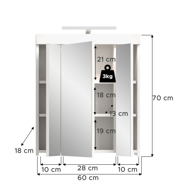 Furnilux Viana spiegelkast met verlichting 60x70x18 cm in wit en 3733148 large
