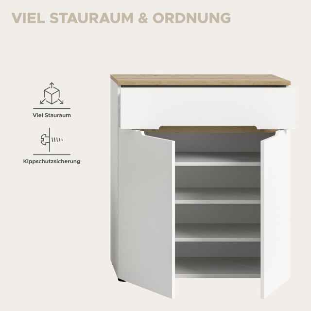 Furnilux Canu schoenenkast wit 80 cm – 2 deuren, lade en 12 schoenparen 3733133 large