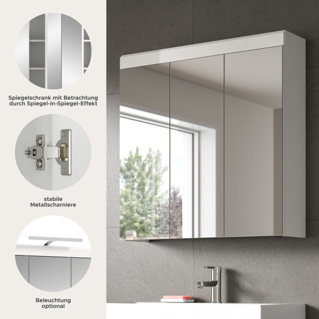 Furnilux Scout spiegelkast badkamer 3 spiegeldeuren 80x79x18 cm wit 3733131 large