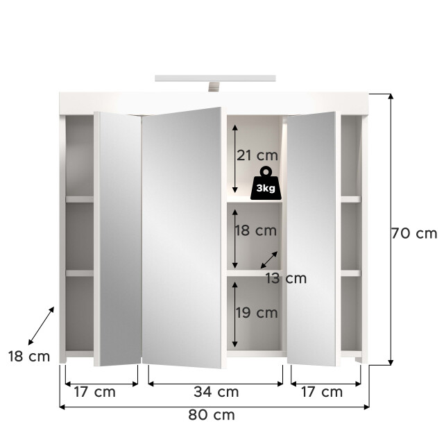 Furnilux Spiegelkast viana met verlichting 80 cm – incl. badkamerlamp 3733149 large