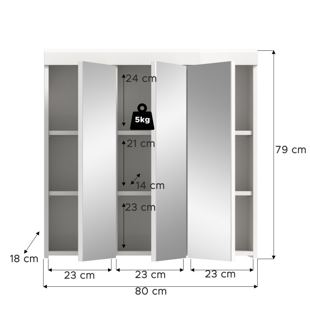 Furnilux Scout spiegelkast badkamer 3 spiegeldeuren 80x79x18 cm wit 3733131 large