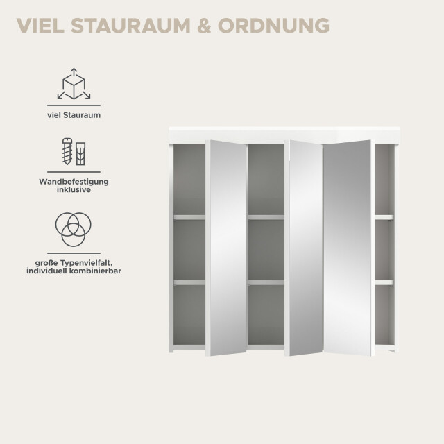 Furnilux Scout spiegelkast badkamer 3 spiegeldeuren 80x79x18 cm wit 3733131 large