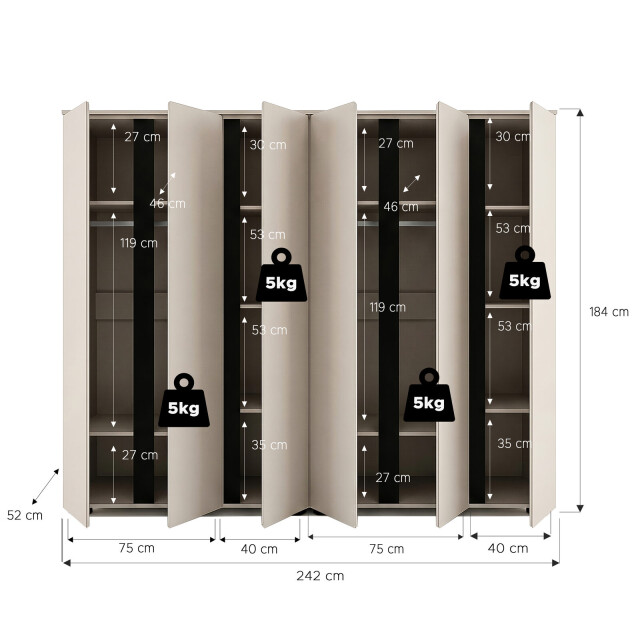 Furnilux Amara kledingkastcombinatie 242 cm – 2-delig met 6 deuren 3733174 large