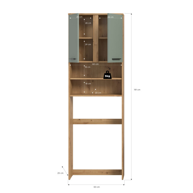 Furnilux Blake wasmachinekast 63x191x25 cm salie artisan eiken 3733130 large