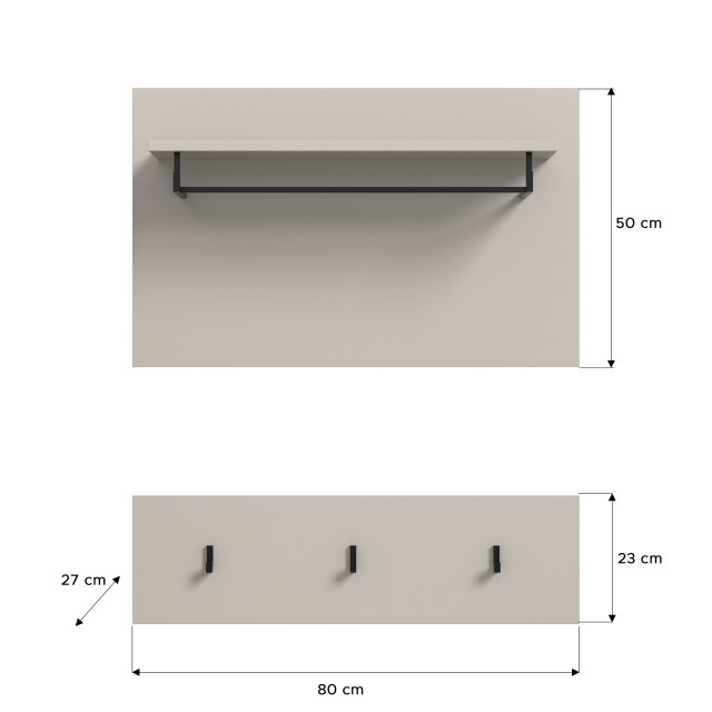Furnilux Canu garderobepaneel 80 cm met kapstokhaken en kledingstang, 3733140 large