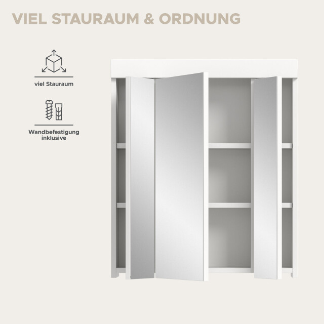 Furnilux Spiegelkast viana 60x70 cm met 3 spiegeldeuren en 6 legplanken in wit 3733146 large