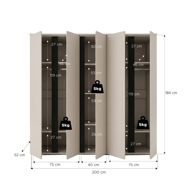 Furnilux Amara kledingkast combinatie 200 cm – 5-deurs set in 3733173 large