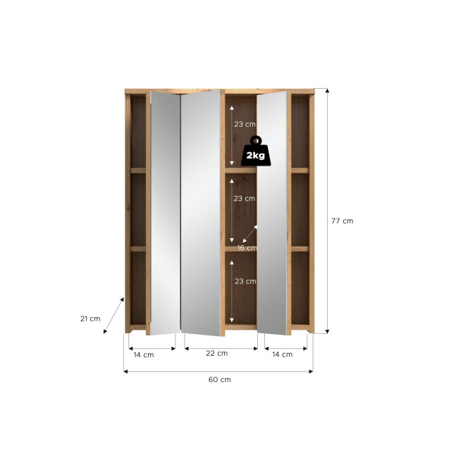 Furnilux Blake spiegelschrank 60 cm – 3 spiegeldeuren en 6 legplanken 3733128 large