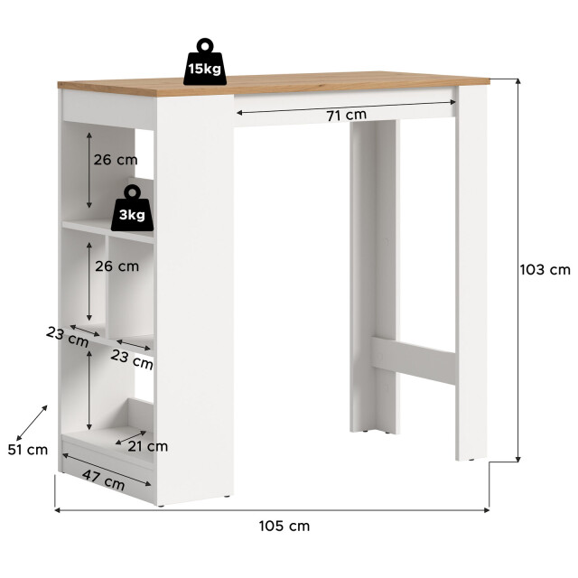 Furnilux Urban bar-/esstisch in wit – 105x103x51 cm met 4 zijvakken 3733169 large