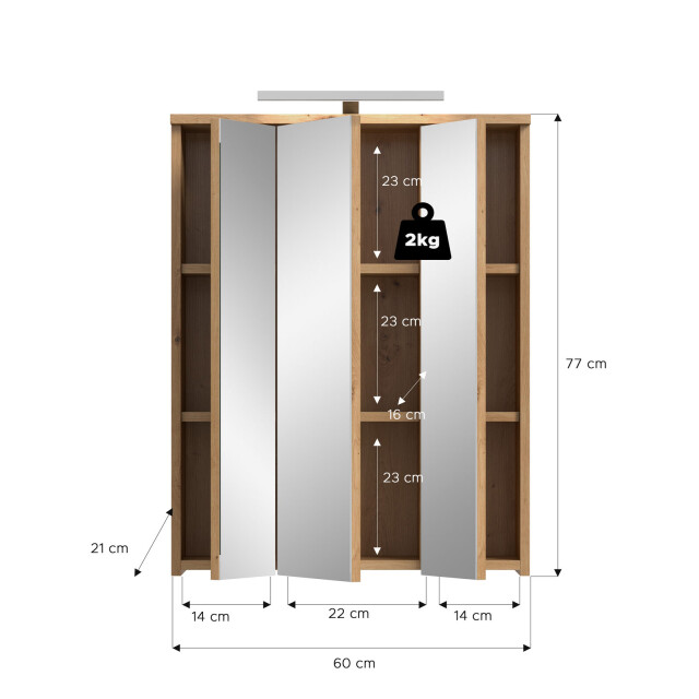 Furnilux Blake spiegelschrank met verlichting 60x77 cm in artisan eiken en 3733129 large