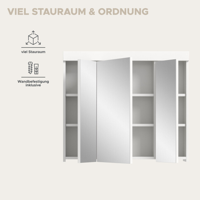 Furnilux Viana spiegelkast badkamer 80 cm met 3 spiegeldeuren, wit 3733147 large