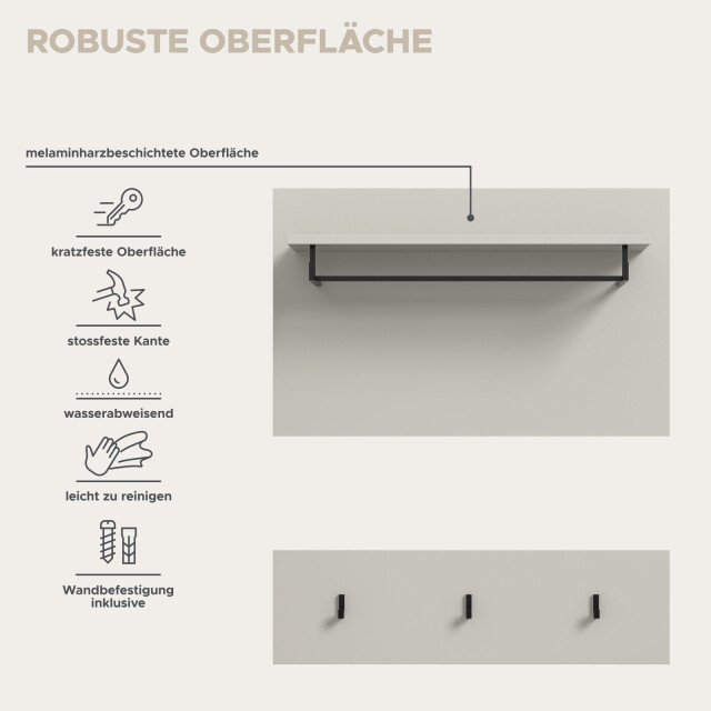 Furnilux Canu garderobepaneel 80 cm met kapstokhaken en kledingstang, 3733140 large