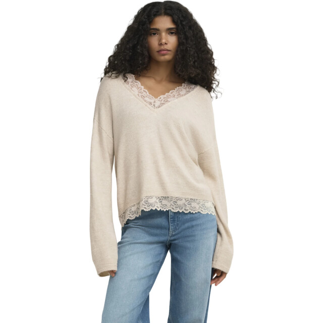 Only Onlclover ls lace v-neck reversible knt pumice sto 15382124-189959003 large
