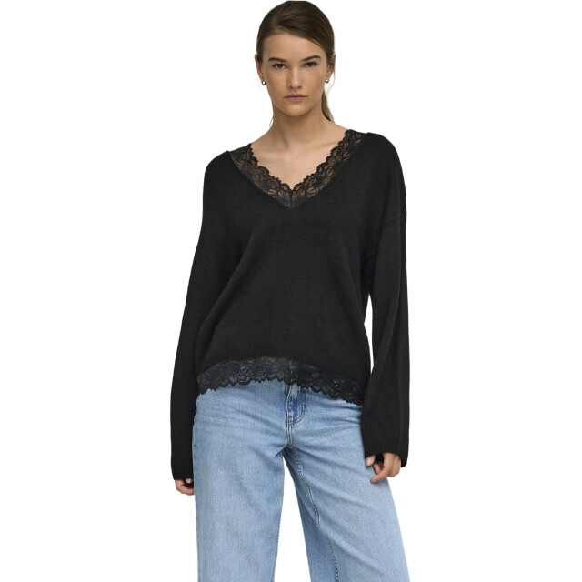 Only Onlclover ls lace v-neck reversible knt black/dtm 15382124-177911002 large
