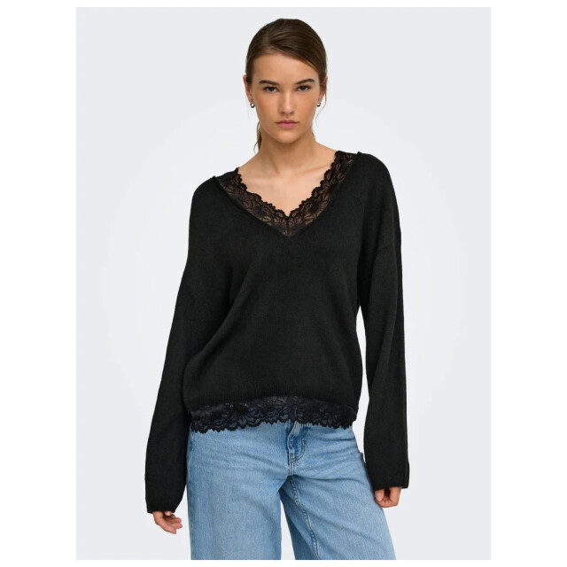 Only Onlclover ls lace v-neck reversible knt black/dtm 15382124-177911002 large